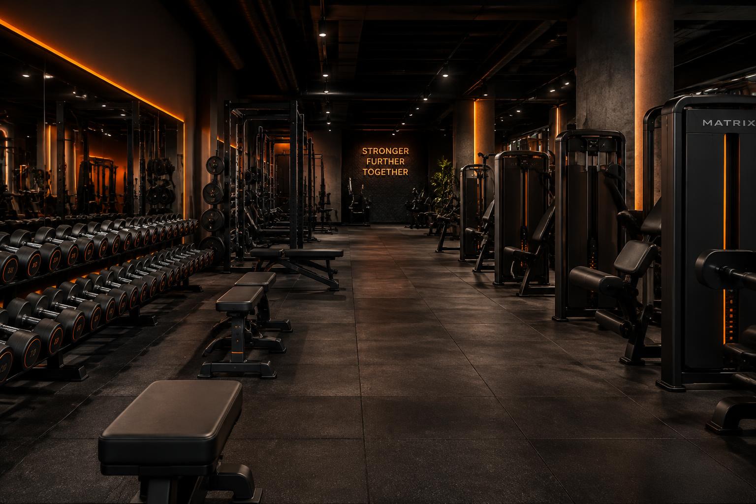 The Tony Gym training floor with machines and dumbbell racks